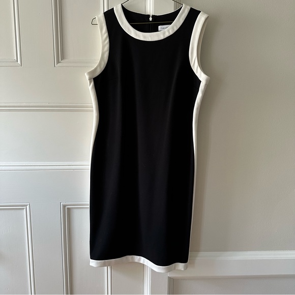 Calvin Klein | Black Sleeveless Sheath Dress with White Outline - Picture 1 of 4